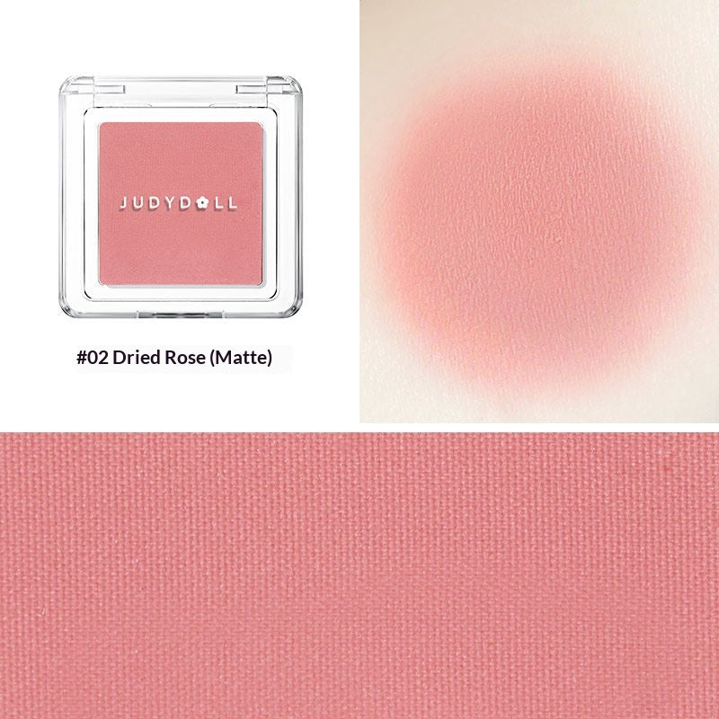 Judydoll Blush Powder #02 soft coral pink powder blush swatch for healthy glowing cheeks