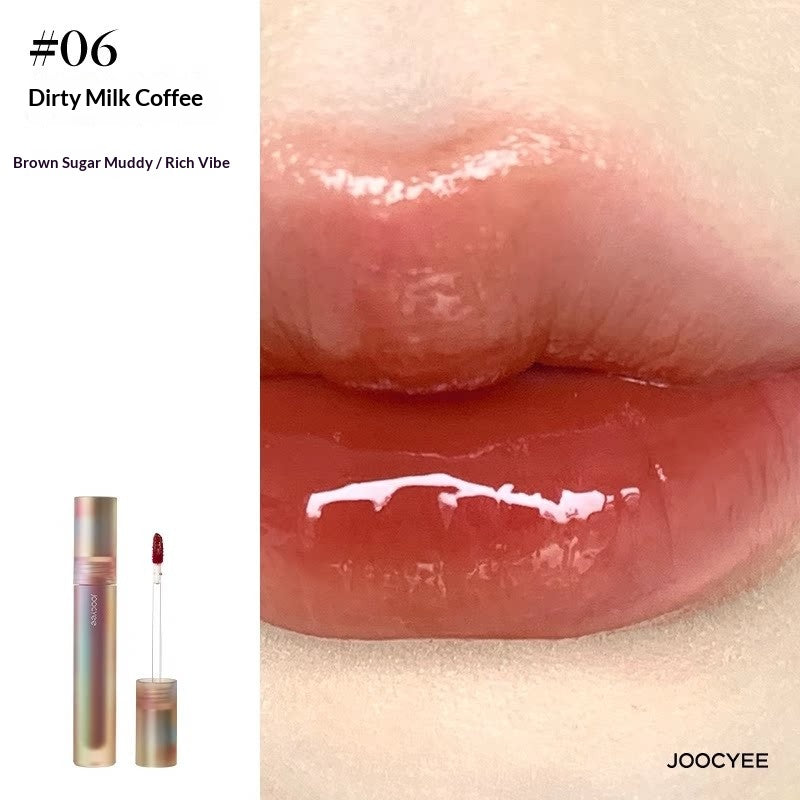 JOOCYEE Glazed Lip Gloss #06 Dirty Milk Coffee deep mocha brown glossy lip glaze