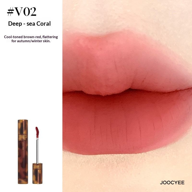 JOOCYEE Tortoise Shell Fluffy Matte Lip Cream V07 Amber Syrup - Caramel Amber Brown Glossy-to-Matte Lip Stain