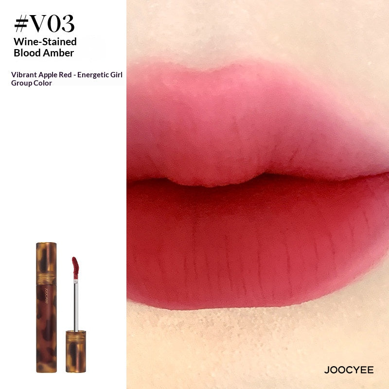 JOOCYEE Tortoise Shell Fluffy Matte Lip Cream V06 Maple Tomato - Vibrant Brick Red Tomato Velvet Liquid Lipstick