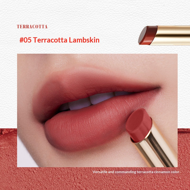 Judydoll Nappa Velvet Slim Lipstick #05 Brick Dream with rich brick red matte lip color and smooth comfortable texture