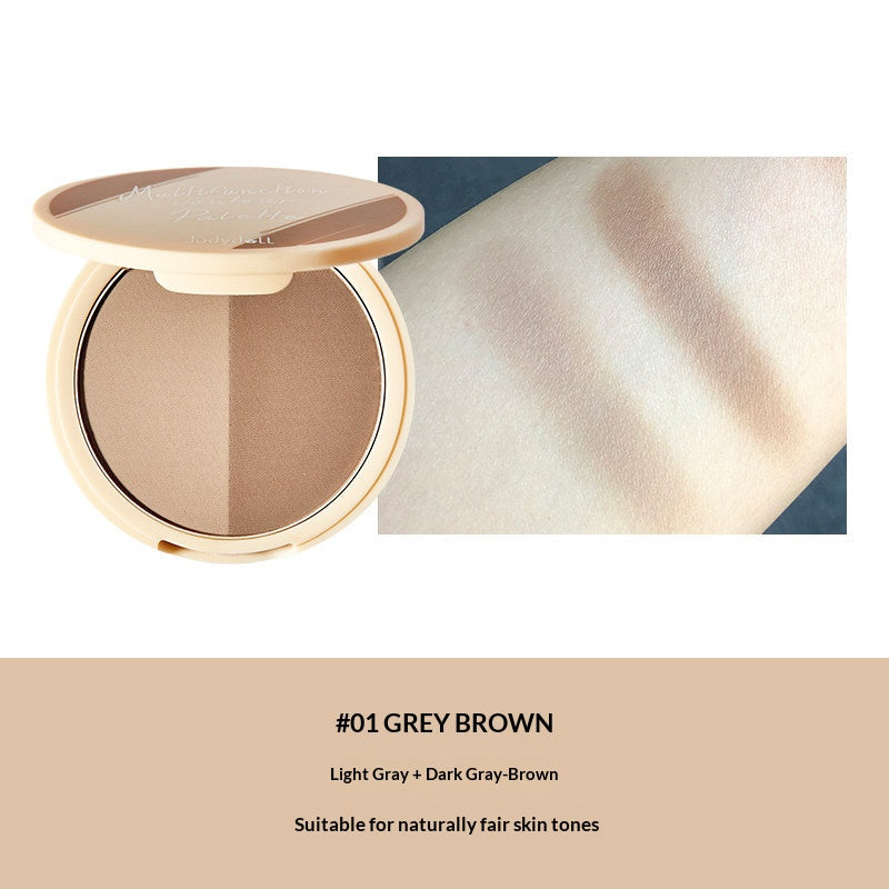 Judydoll Dual Sculpt Contour Palette #01 Grayish Brown with muted cool brown contour shades for natural shadow definition