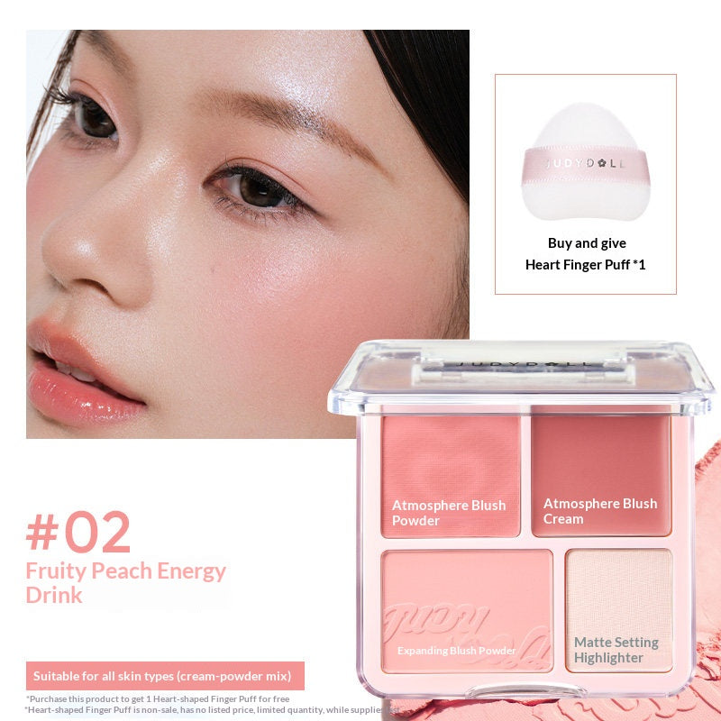Judydoll Glow Flush Blush and Highlight Duo #02 Fresh Peach featuring fresh peach blush with radiant highlight shade