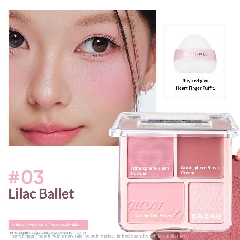 Judydoll Glow Flush Blush and Highlight Duo #03 Lilac Ballet with cool lilac pink blush and soft luminous finish
