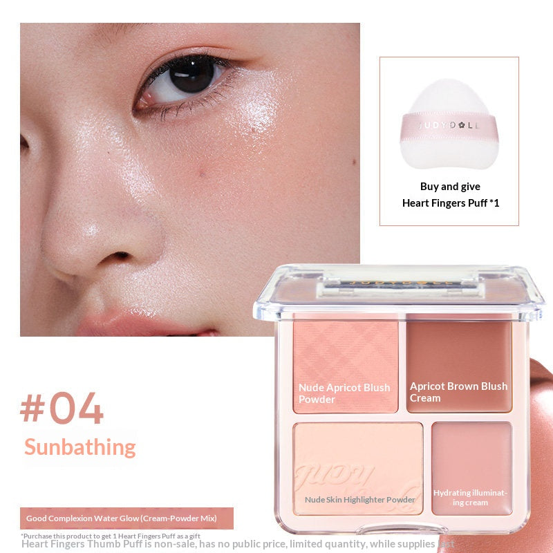 Judydoll Glow Flush Blush and Highlight Duo #04 Sunbath featuring warm sun-kissed blush tones with healthy glow effect