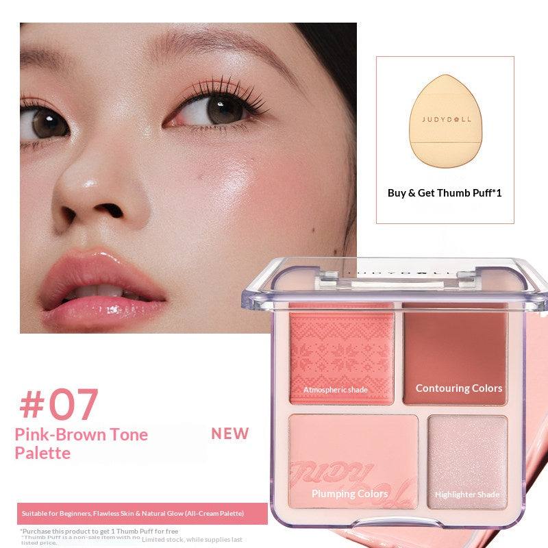Judydoll Glow Flush Blush and Highlight Duo #07 Rosy Mocha featuring muted rosy mocha blush tones with elegant soft-focus finish