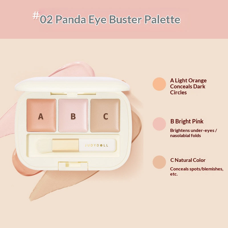 Judydoll Triple Tone Correcting Concealer Palette #02 with natural beige correcting shades for medium skin tone makeup