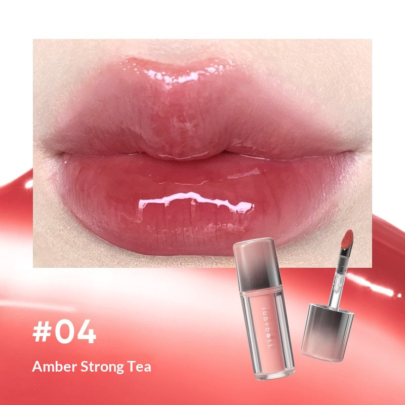 Judydoll Ice Glow Watery Lip Gloss #04 Extra Tea with muted tea brown glossy lip color and smooth glass finish