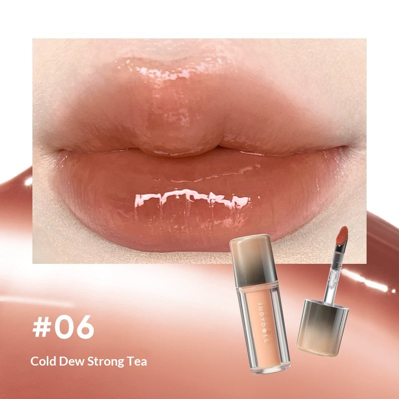 Judydoll Ice Glow Watery Lip Gloss #16 Icy Cherry featuring cool cherry red glossy lip color with icy glass shine