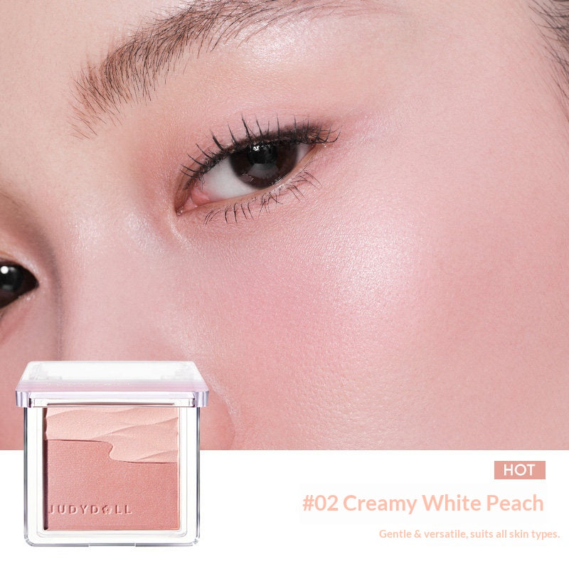 Judydoll Satin Glow Veil Blush #02 Wavy Pink featuring creamy white peach pink glow with luminous satin finish