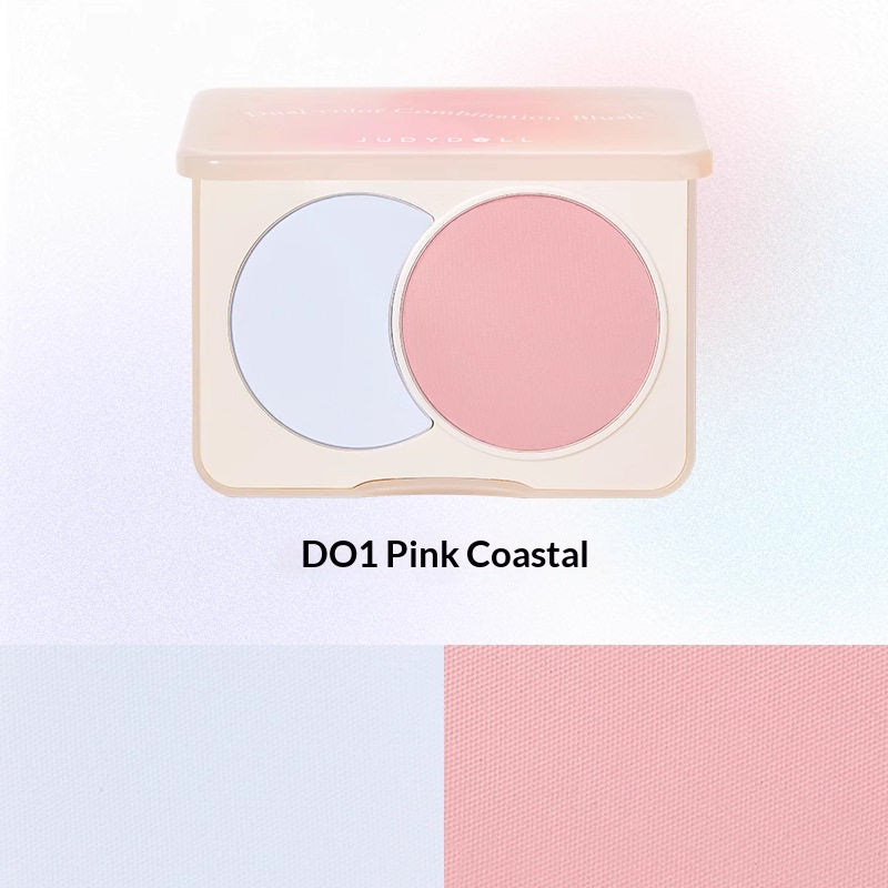 Dual Glow Blush and Brightening Duo #D01 Pink Bay featuring light pink blush paired with white brightening highlight shade